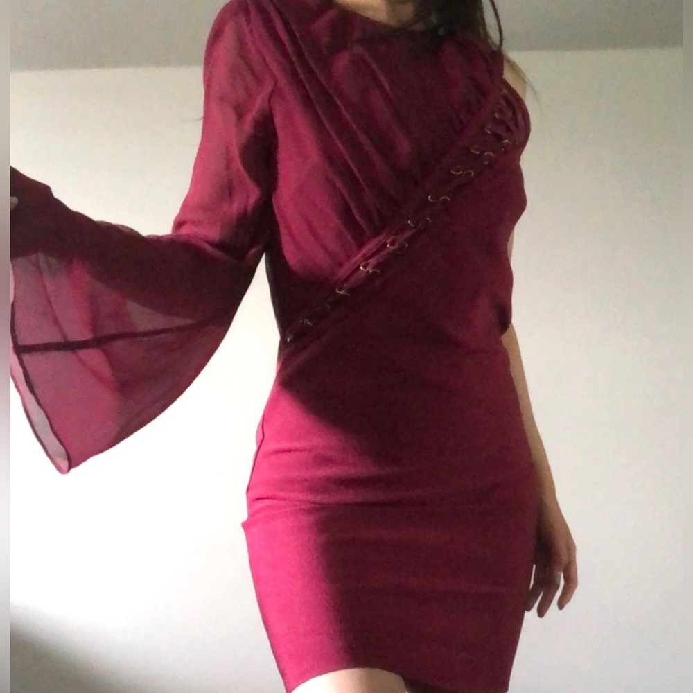 NWT bebe 1 sheer sleeve polyester, spandex blend mini dress